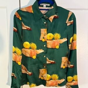 Acne Green Silk Shirt with Fruit Design